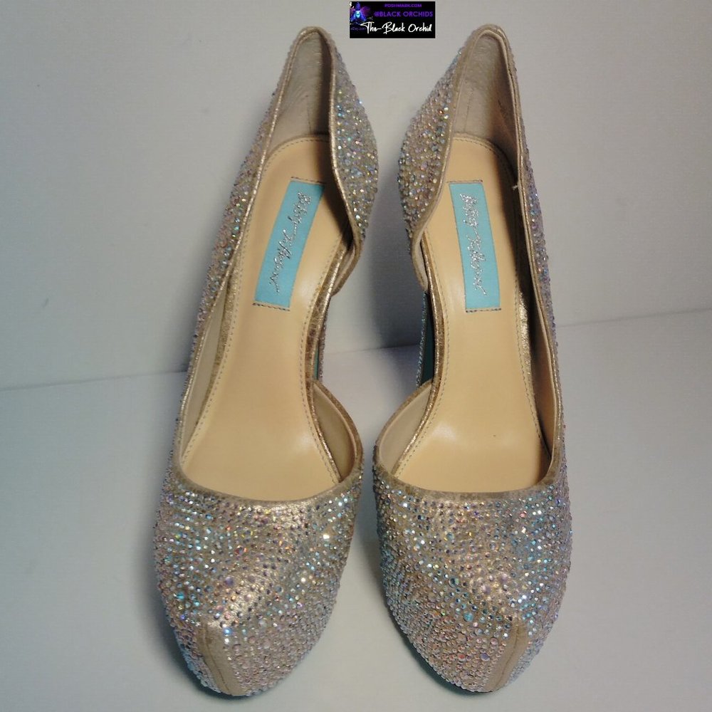 BETSEY JOHNSON 7 STAR SPARKLY RHINESTONE PLATFORM HEELS blue collection - Picture 10 of 16
